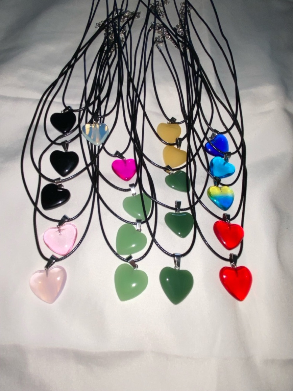 1- Heart Glass Pendant Necklace - Classic Glass Heart Charm & leather necklace
